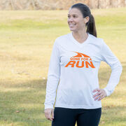 Women's Long Sleeve Tech Tee - Gone For A Run Logo (Orange)