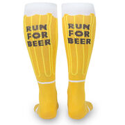 Woven Yakety Yak! Knee High Socks - Will Run For Beer (Amber/Brown/White)