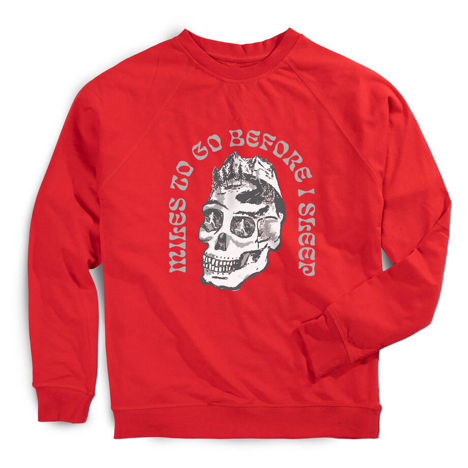 Running Raglan Crew Neck Pullover - Miles To Go Before I Sleep - Skull