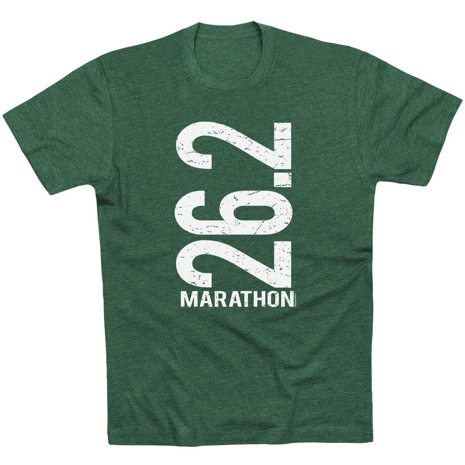 Running Short Sleeve T-Shirt - 26.2 Marathon Vertical [Adult Small/Forest Green] - SS