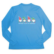 Women's Long Sleeve Tech Tee - Runnin' With My Gnomies - Christmas