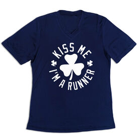 Women's Short Sleeve Tech Tee - Kiss Me I am a Runner Shamrock