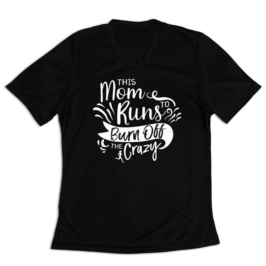 Women's Short Sleeve Tech Tee - This Mom Runs to Burn Off the Crazy [Adult Medium/Black] - SS