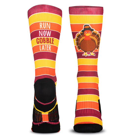 Running Woven Mid-Calf Socks - Run Now Gobble Later (Yellow/Orange/Brown)