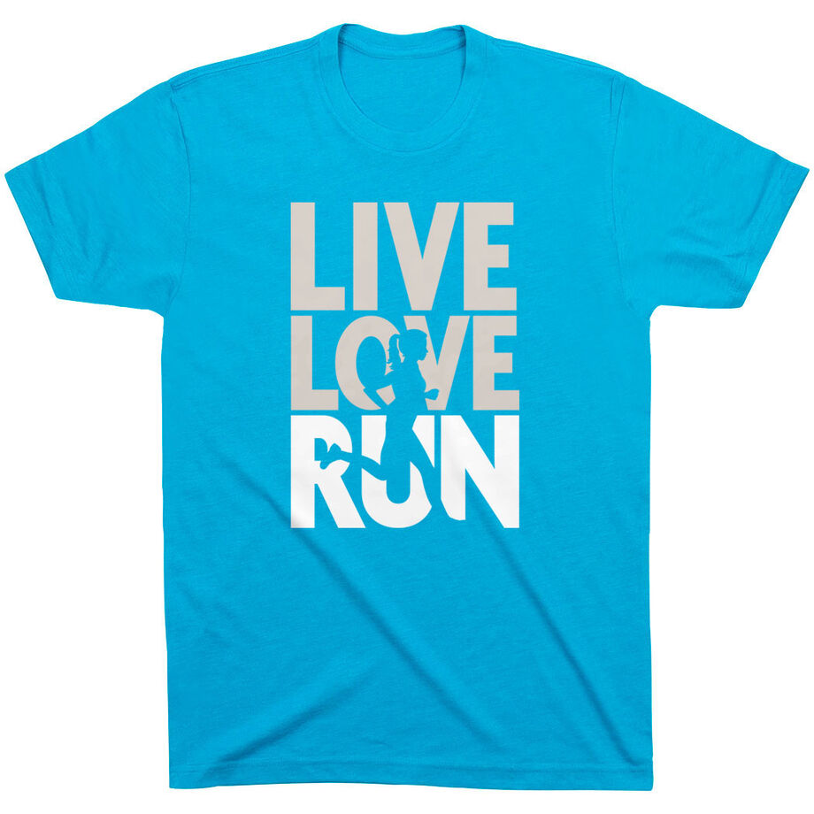 Running Short Sleeve T-Shirt - Live Love Run Silhouette [Adult X-Large/Turquoise] - SS