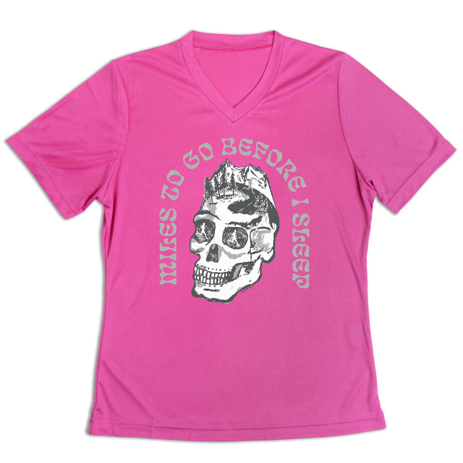Women's Short Sleeve Tech Tee - Miles To Go Before I Sleep - Skull