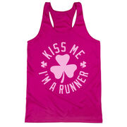 Women's Racerback Performance Tank Top - Kiss Me I am a Runner Shamrock