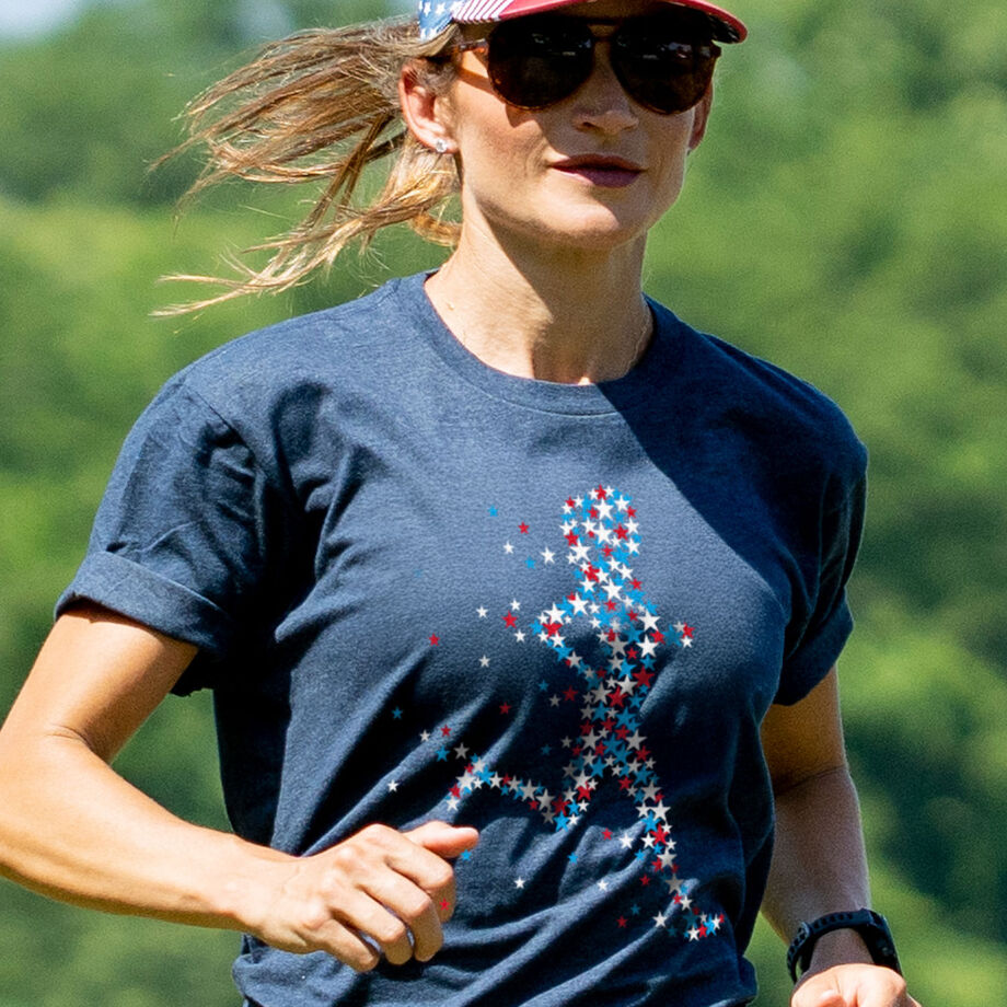 Running Short Sleeve T-Shirt - Patriotic Runner Girl