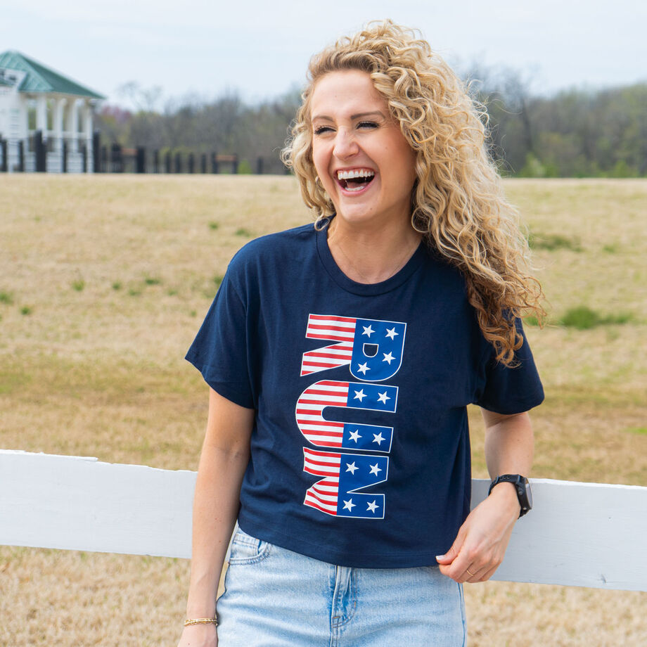 Running Short Sleeve Crop Tee - Patriotic Run