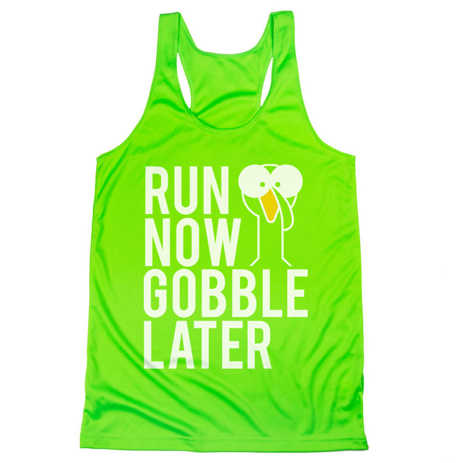 Women's Racerback Performance Tank Top - Run Now Gobble Later (Bold)