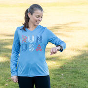 Women's Long Sleeve Tech Tee - Run USA