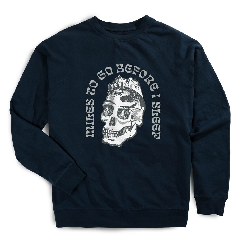 Running Raglan Crew Neck Pullover - Miles To Go Before I Sleep - Skull