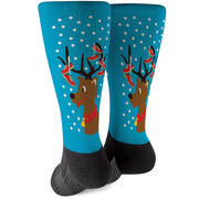 Running Printed Mid-Calf Socks - Reindeer with Running Shoes