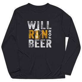 Men's Running Long Sleeve Performance Tee - Will Run For Beer