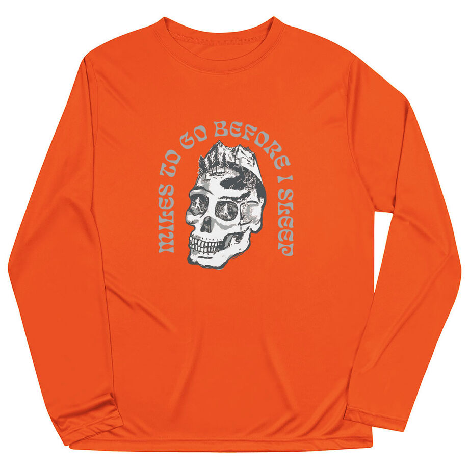 Men's Running Long Sleeve Performance Tee - Miles To Go Before I Sleep - Skull