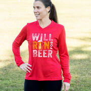 Women's Long Sleeve Tech Tee - Will Run For Beer