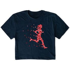 Running Short Sleeve Crop Tee - Heart Girl Runner Silhouette