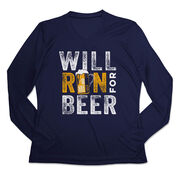 Women's Long Sleeve Tech Tee - Will Run For Beer