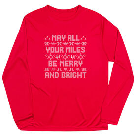 Men's Running Long Sleeve Performance Tee -  May All Your Miles Be Merry and Bright
