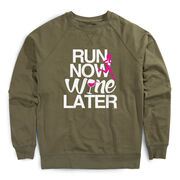 Running Raglan Crew Neck Pullover - Run Now Wine Later (Bold)