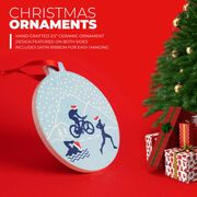Triathlon Round Ceramic Ornament - Silhouettes with Santa Hat