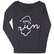Women's Runner Scoop Neck Long Sleeve Tee Santa Run Face