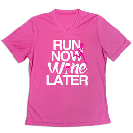 Women's Short Sleeve Tech Tee - Run Now Wine Later (Bold) [Adult X-Large/Pink] - SS