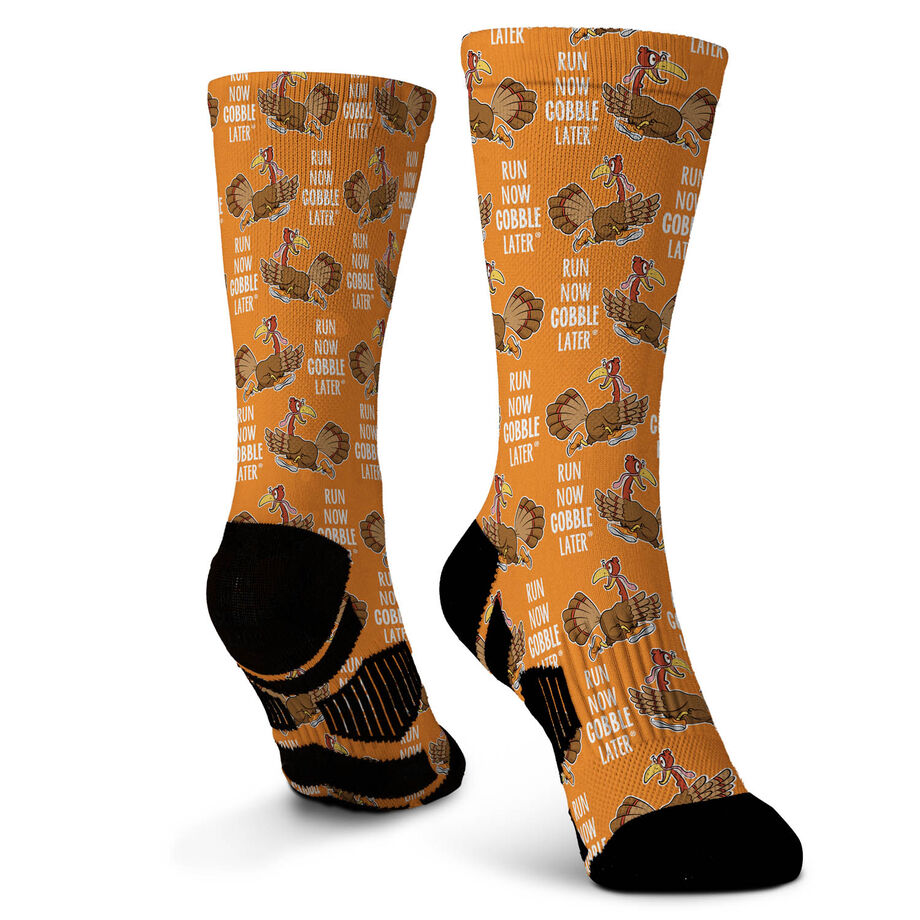 Running Graphic Flex Mid-Calf Socks - Run Now Gobble Later Pattern