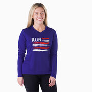 Women's Long Sleeve Tech Tee - Run For The Red White and Blue
