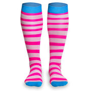 Woven Yakety Yak! Knee High Socks - Run Now Wine Later (Pink Stripes/Teal)