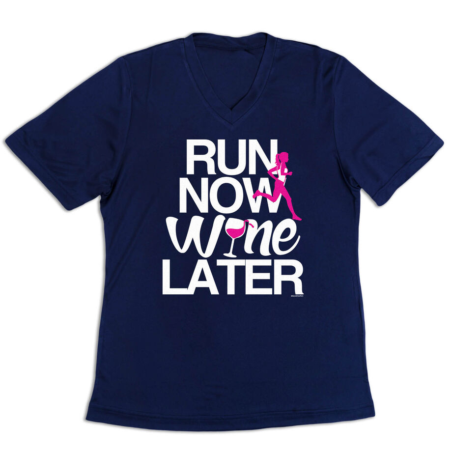 Women's Short Sleeve Tech Tee - Run Now Wine Later (Bold)