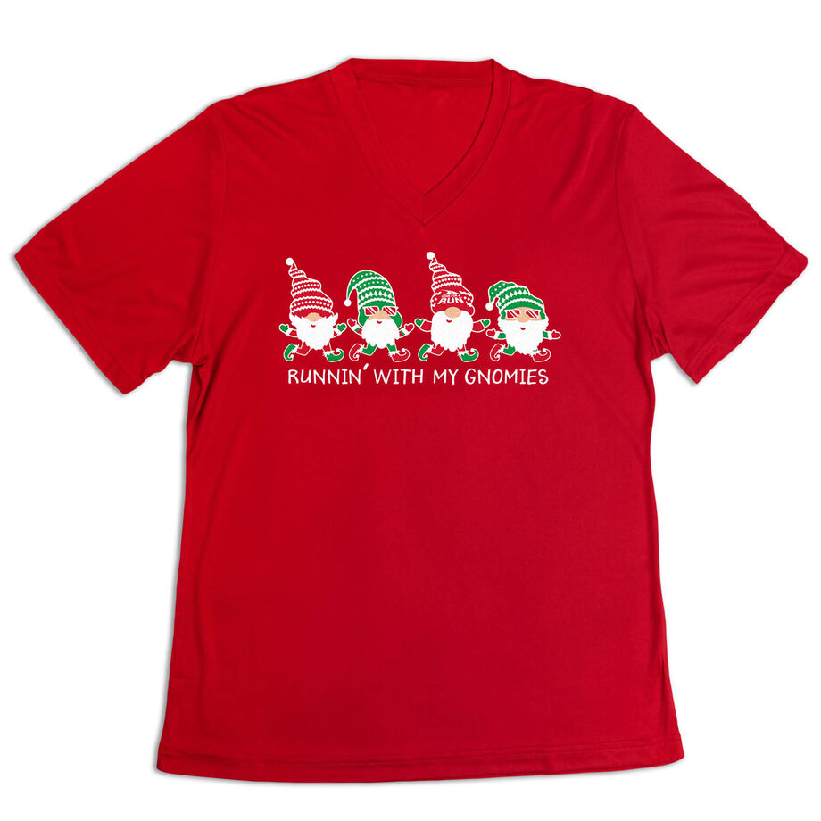 Women's Short Sleeve Tech Tee - Runnin' With My Gnomies - Christmas