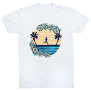 Running Short Sleeve T-Shirt - Beach Runner Girl [Adult Large/White] - SS