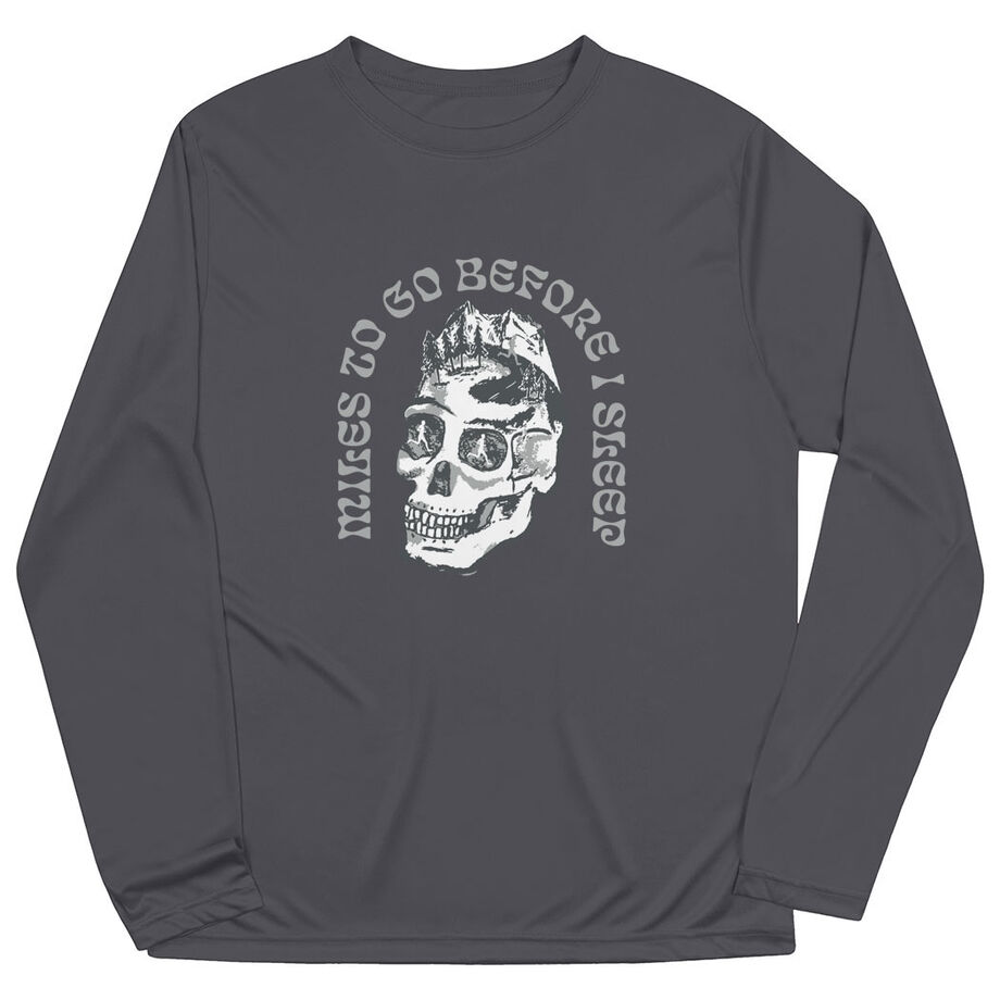 Men's Running Long Sleeve Performance Tee - Miles To Go Before I Sleep - Skull