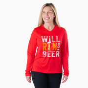 Women's Long Sleeve Tech Tee - Will Run For Beer