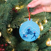 Triathlon Round Ceramic Ornament - Silhouettes with Santa Hat