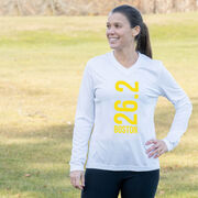 Women's Long Sleeve Tech Tee - Boston 26.2 Vertical