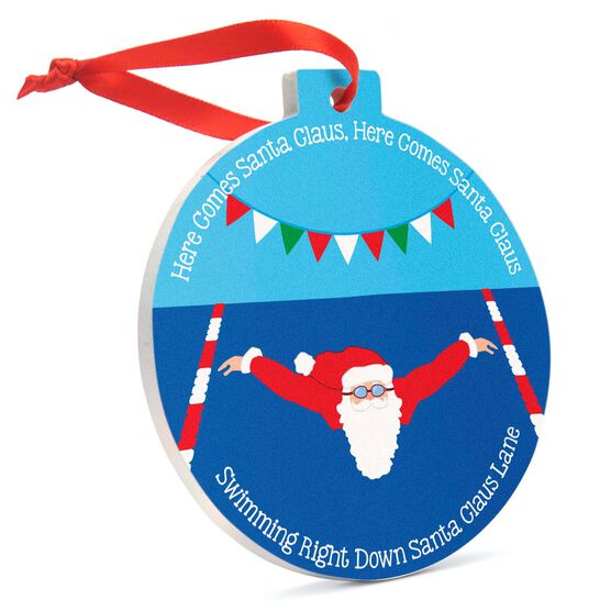Swimming Round Ceramic Ornament - Here Comes Santa Claus
