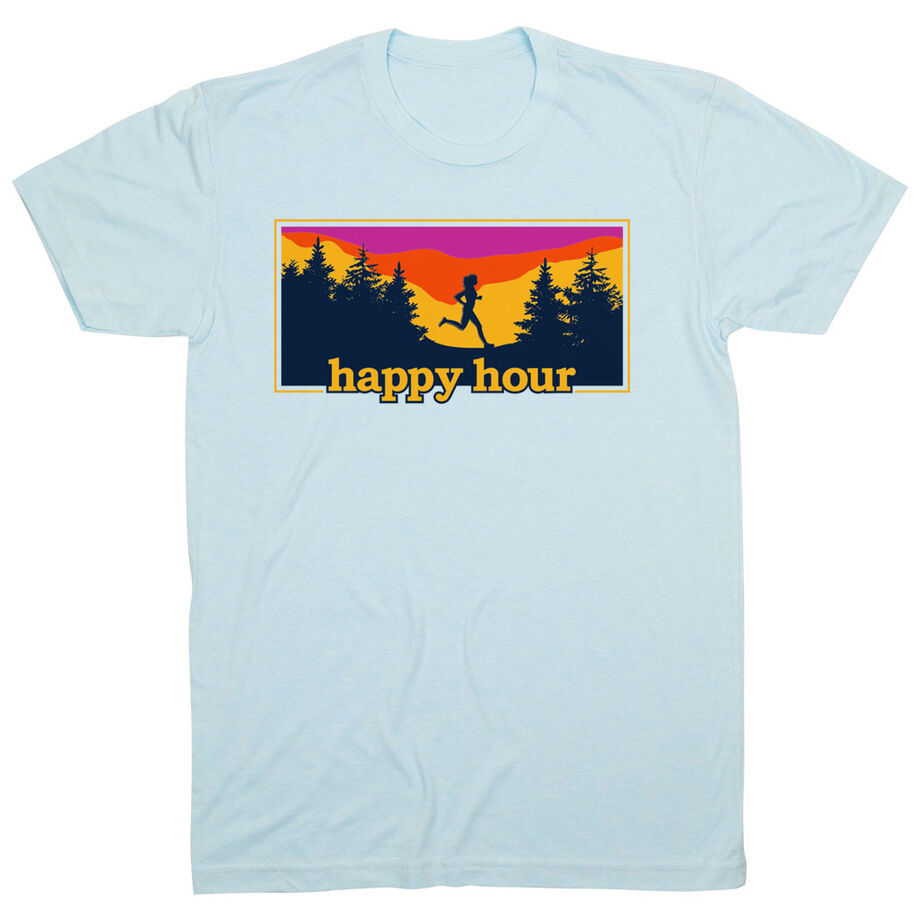 Running Short Sleeve T-Shirt - Happy Hour [Adult Large/Light Blue] - SS