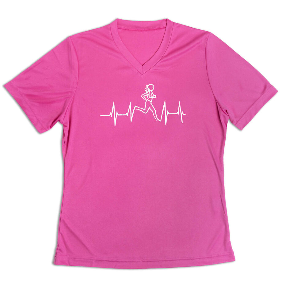 Women's Short Sleeve Tech Tee - Heart Beat Female Runner