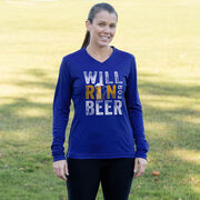 Women's Long Sleeve Tech Tee - Will Run For Beer