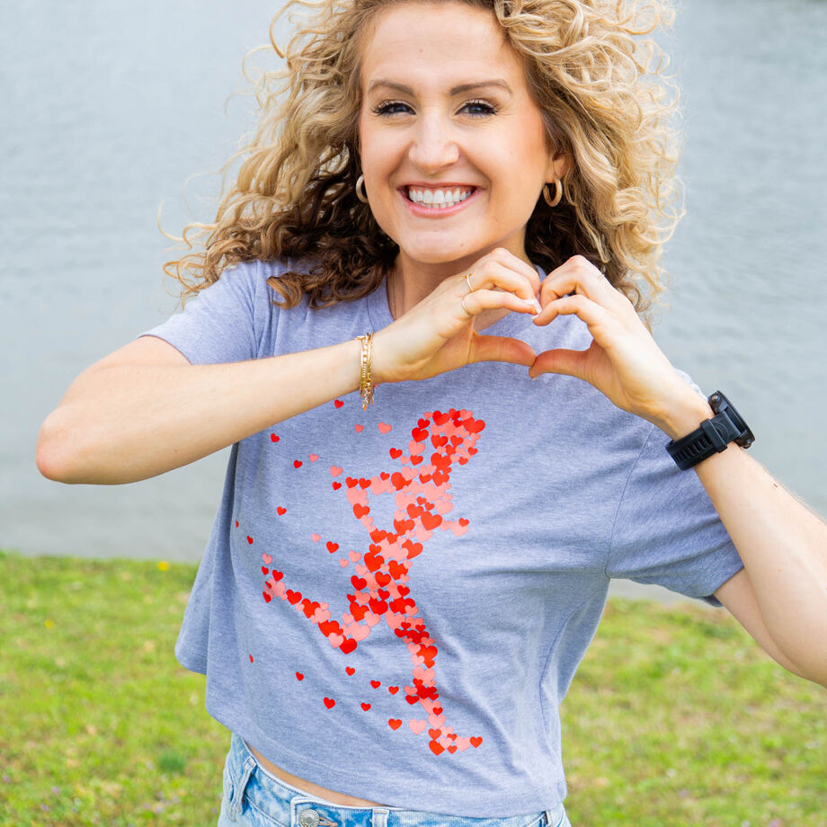 Running Short Sleeve Crop Tee - Heart Girl Runner Silhouette