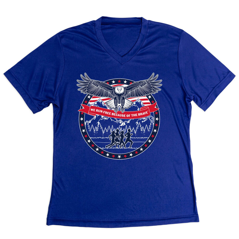 Women's Short Sleeve Tech Tee - We Run Free Because Of The Brave [Adult Large/Royal] - SS