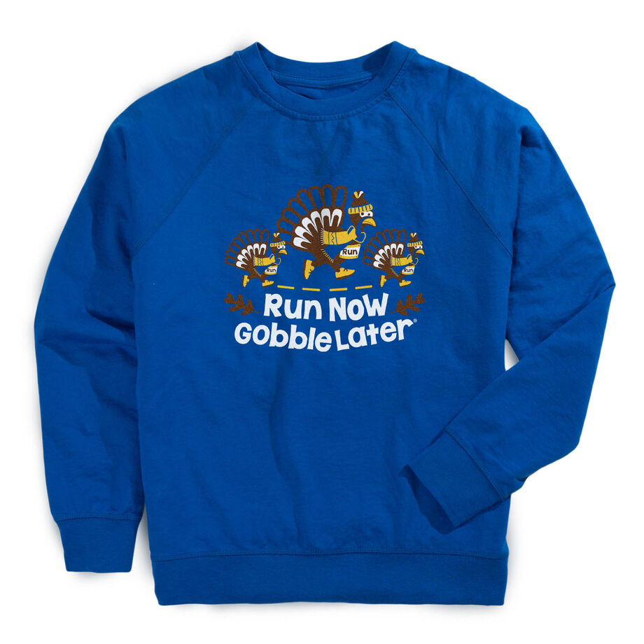 Running Raglan Crew Neck Pullover - Run Now Gobble Later Turkey Trot