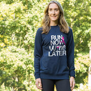 Running Raglan Crew Neck Pullover - Run Now Wine Later (Bold)