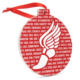 Cross Country Round Ceramic Ornament - Inspirational Words Winged Foot