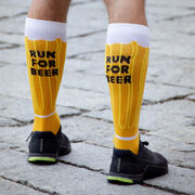 Woven Yakety Yak! Knee High Socks - Will Run For Beer (Amber/Brown/White)