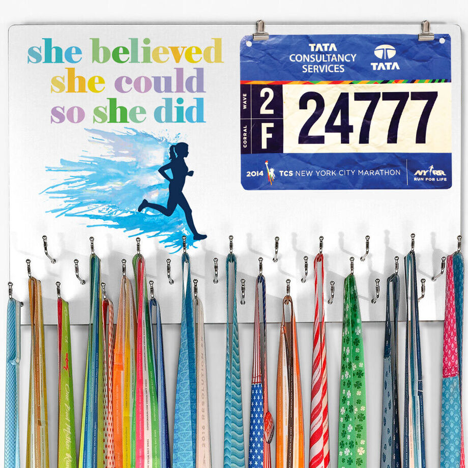 Running Large Hooked on Medals and Bib Hanger - She Believed She Could