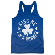 Women's Racerback Performance Tank Top - Kiss Me I am a Runner Shamrock