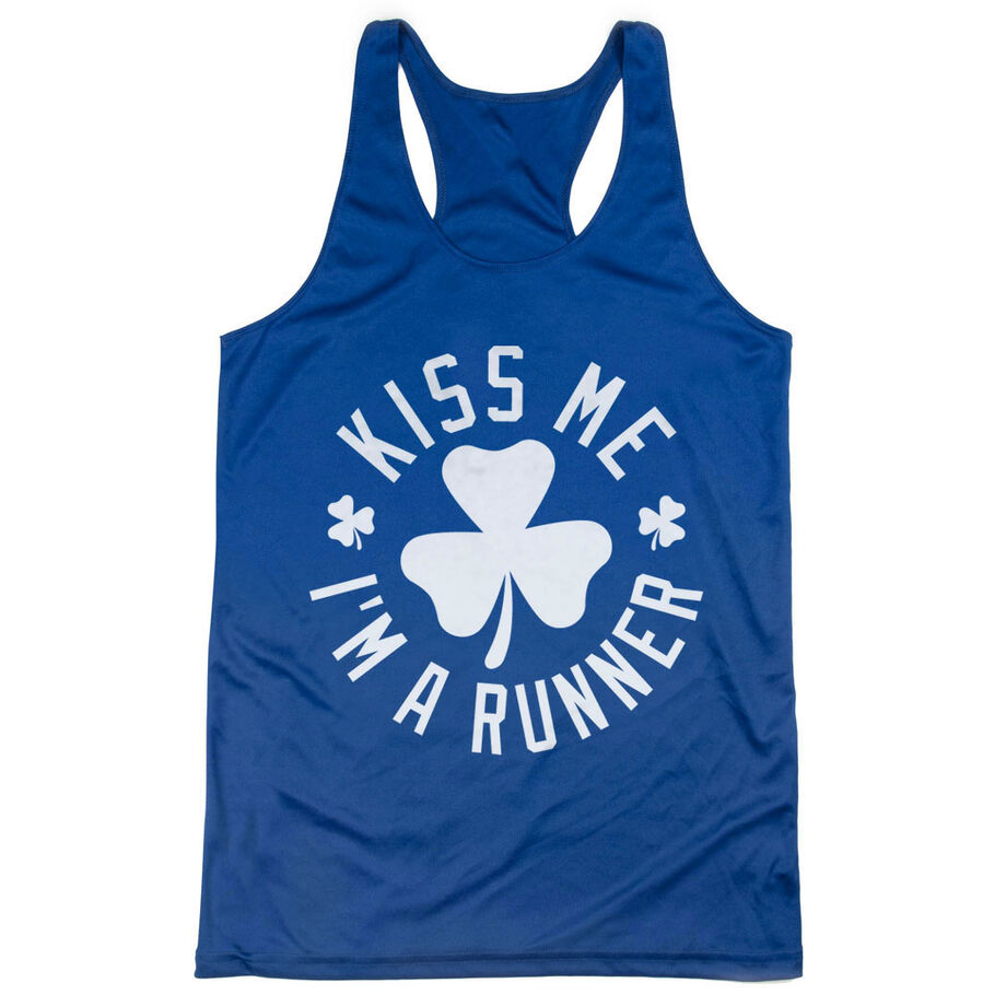 Women's Racerback Performance Tank Top - Kiss Me I am a Runner Shamrock